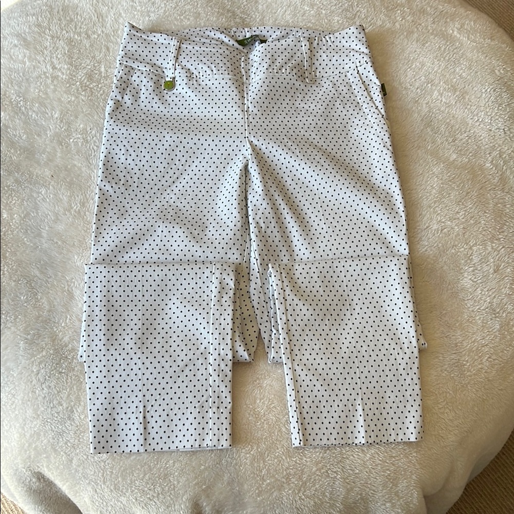 Swing Control White Polka Dot Ankle Pants with Belt Loops size 8